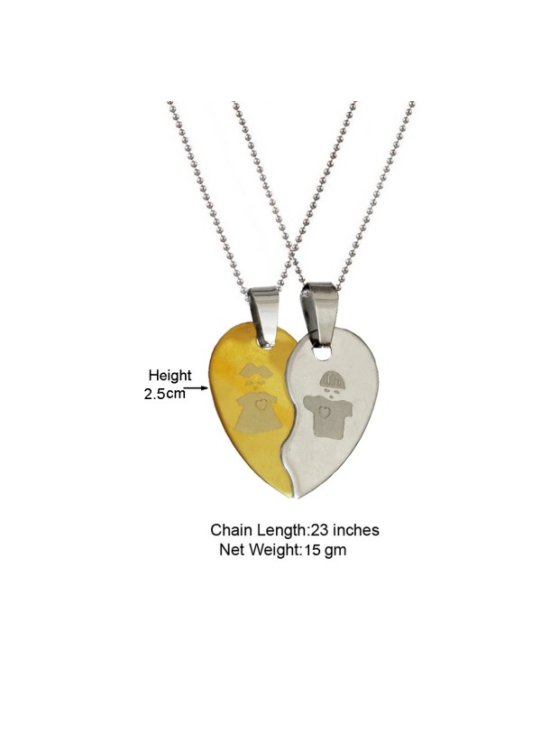 Two Pieces Couple Heart Shape Necklace by Menjewell 